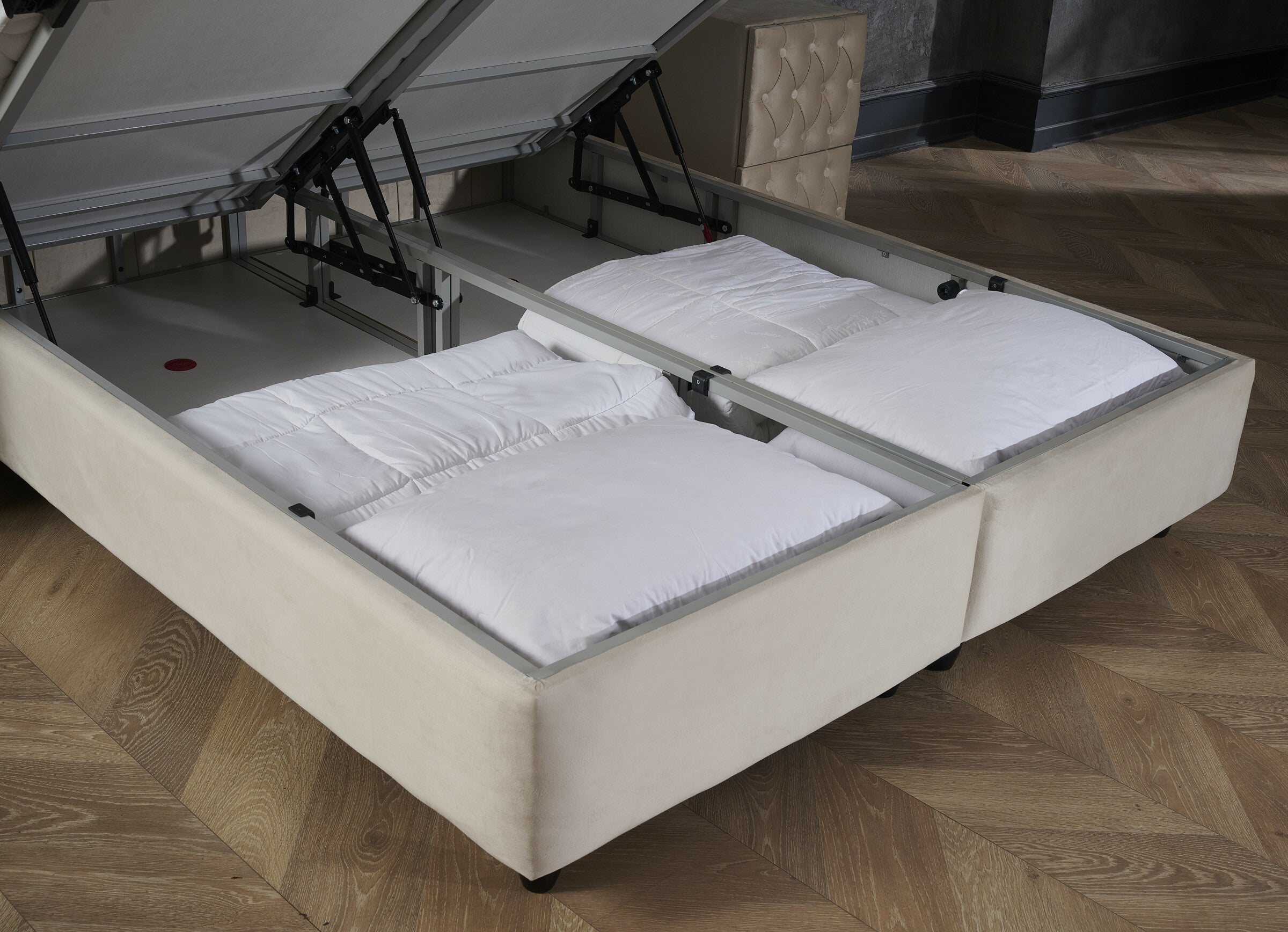 Opbergboxspring Aurora Velvet Beige 140x200