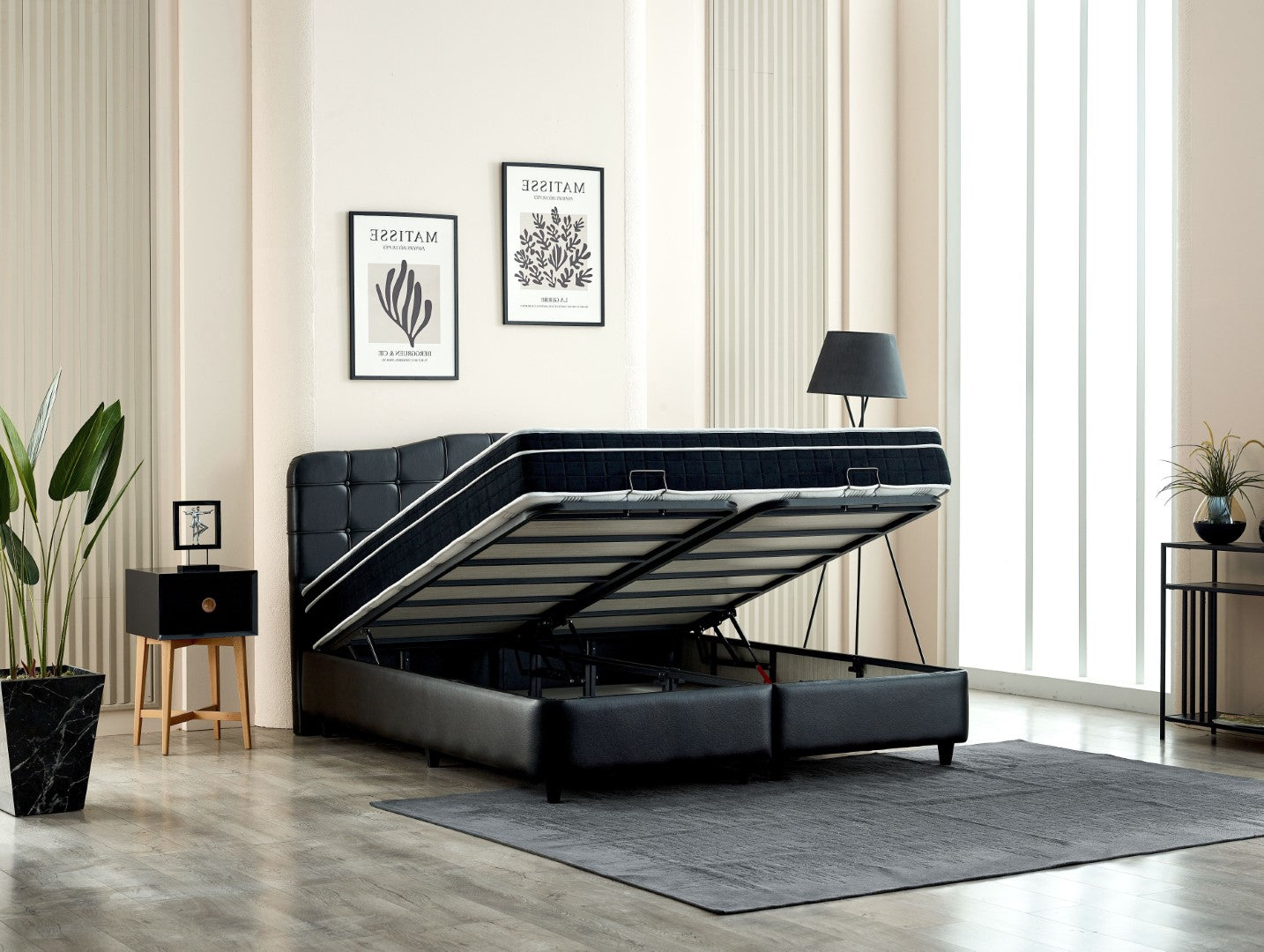 Opbergboxspring Marrakech Kunstleer Zwart 180x200