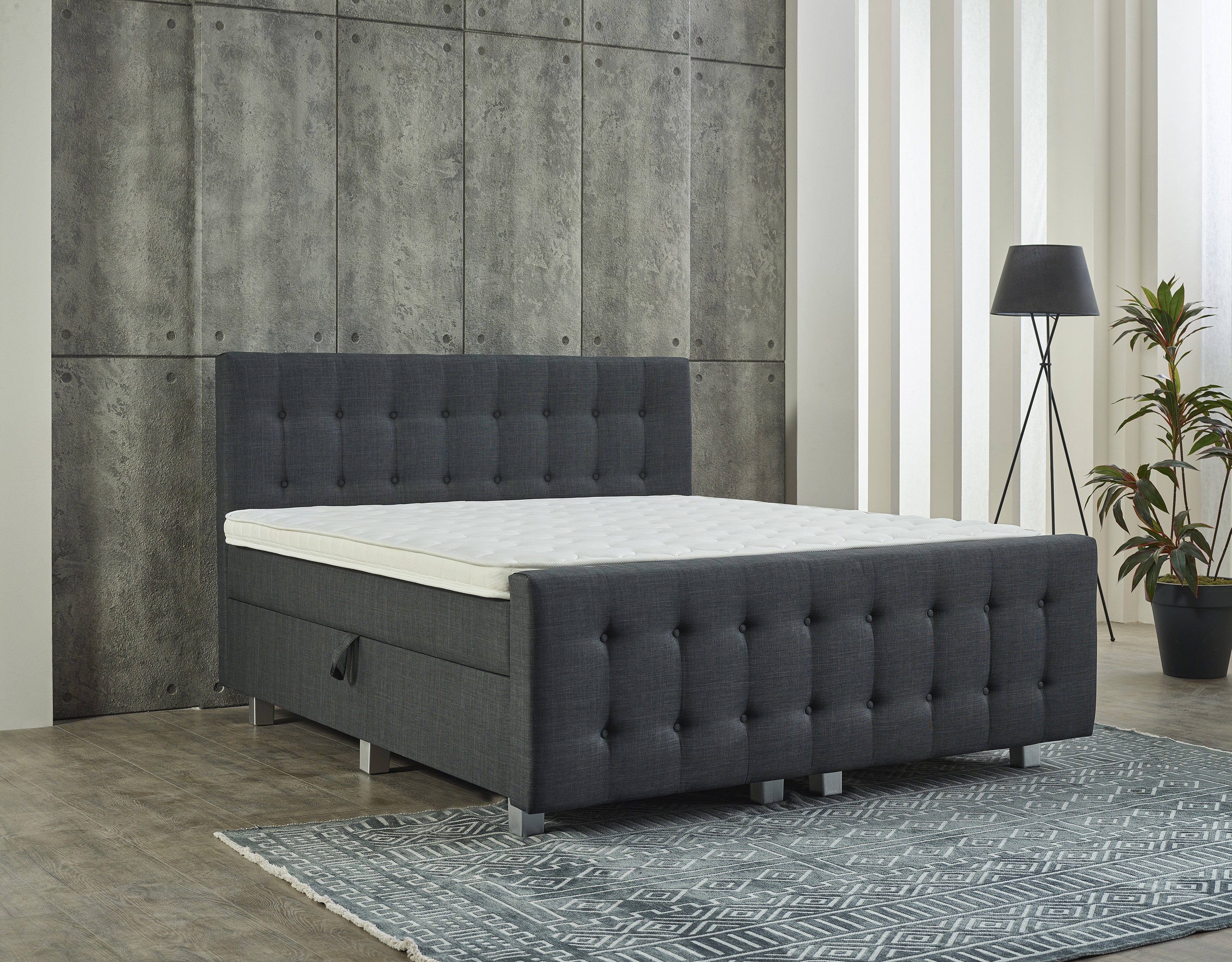 Opbergboxspring Shurgard Antraciet 160x200 - Met voetbord